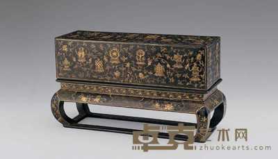 清 漆戗金彩绘八宝经卷长方盒 34.2×11.5cm